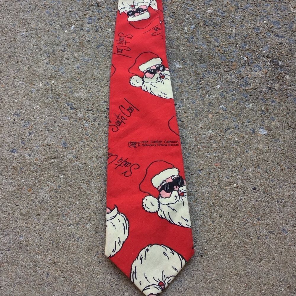 VTG SANTA COOL Mens Tie Catfish Calhoun Sportswear By Loud Ties Christmas 1991